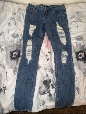 Forever 21 Distressed Dark Blue Skinny Jeans